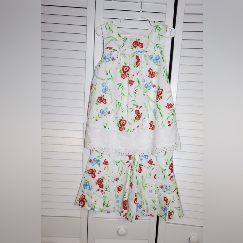 Janie and Jack Floral Sleeveless Dress with Eyelet Hem